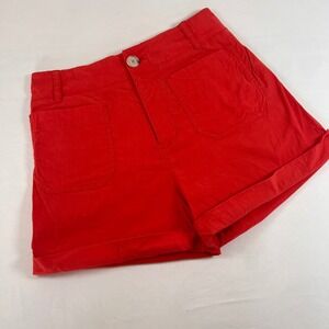 Anthropologie Red Linen Blend Utility Cuffed Shorts Size 28 High Rise Pocketed